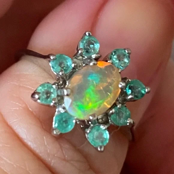 Classy Genuine Ethiopian Opal Emerald Ring - Picture 4 of 9